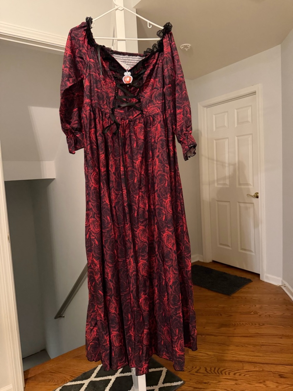 Red and Black Rose Print Maxi Dress